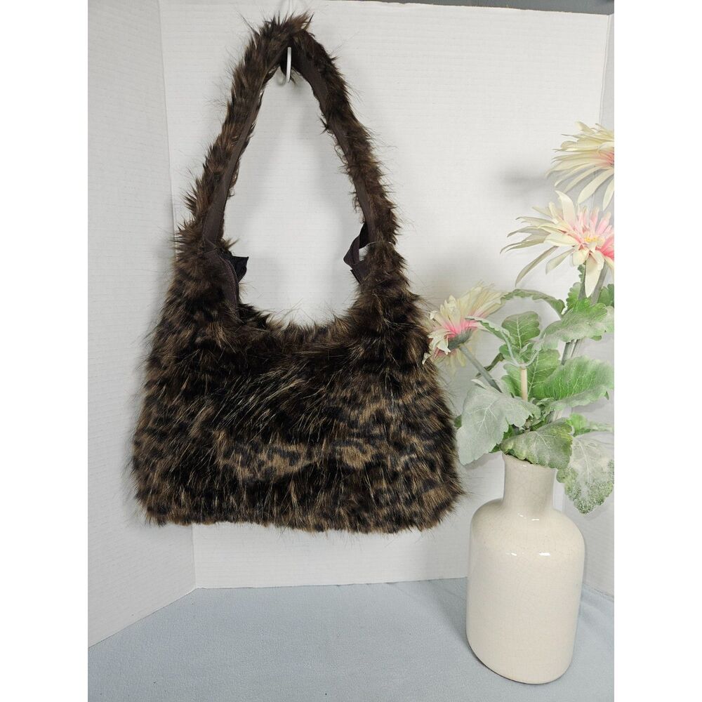 New XOXO Zsa Zsa Faux Fur Shoulder Bag Brown Animal Print Leopard Purse Y2K